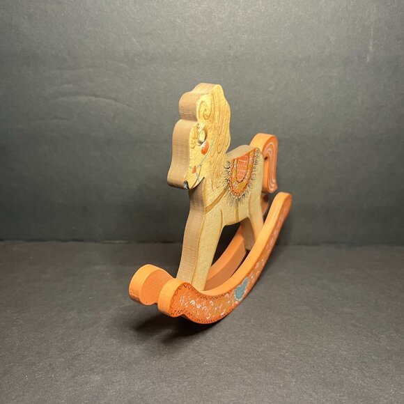 Vintage Retro Hand Painted Wooden Rocking Horse Figure w/ Fringed Saddle - Picture 2 of 6
